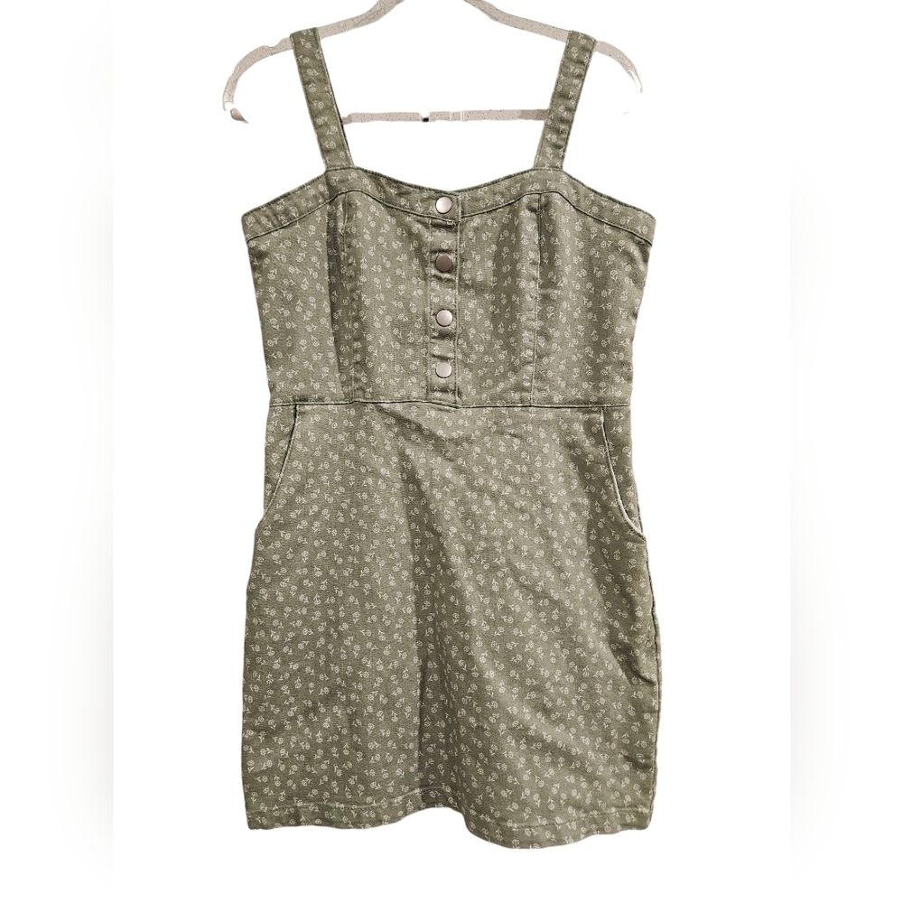 NO Boundries Green Floral Boho overall Mini Dress